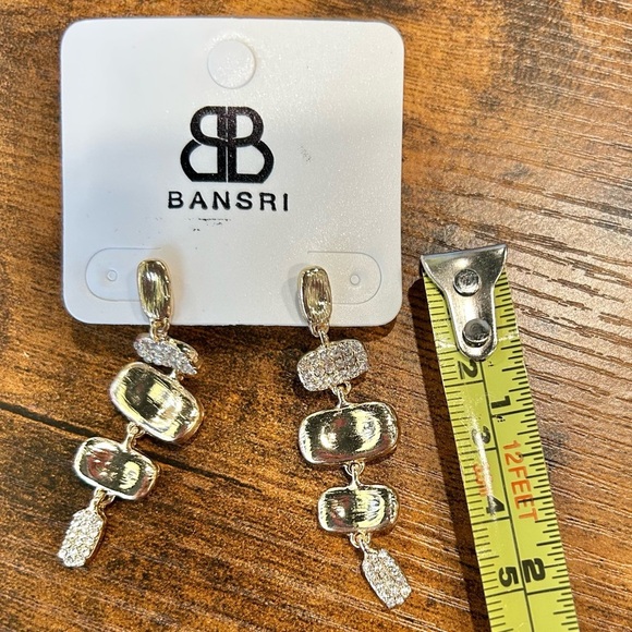 NWT Bansri Gold Clear Crystal Accent Dangle Tiered Statement Earrings - Picture 3 of 6